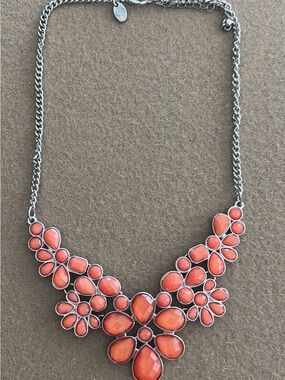 Statement Coral Floral Bib Necklace in Orange